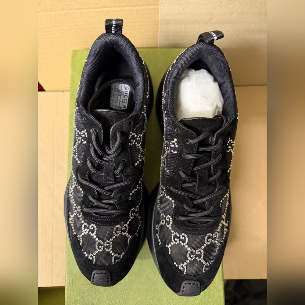 Gucci Black GG Crystal Embellished Run Sneakers - Picture 4 of 9